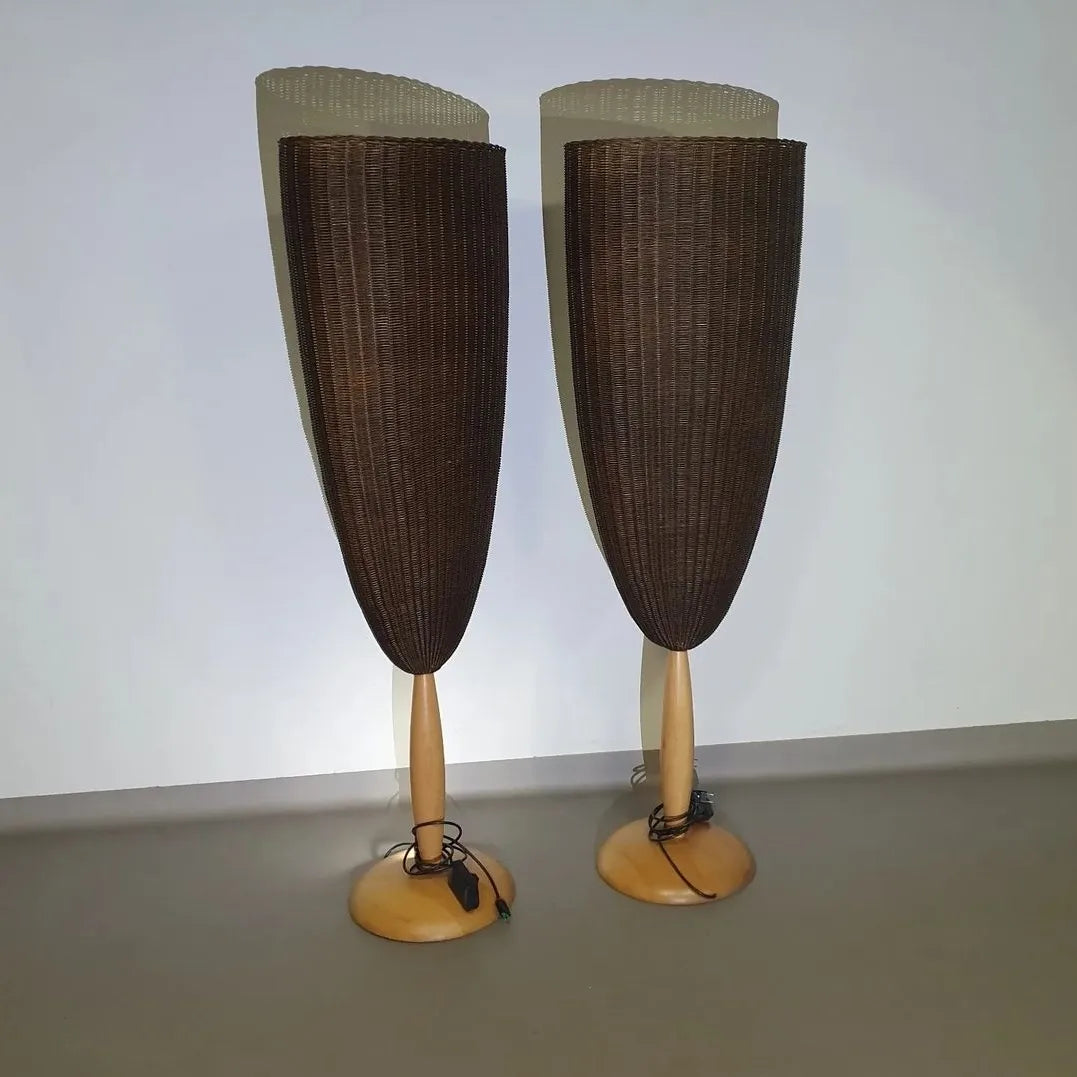 Marco Agnoli for Pierantonio Bonacina / Flûte / 2 x / XL 180 cm wicker floor lamps from 1991