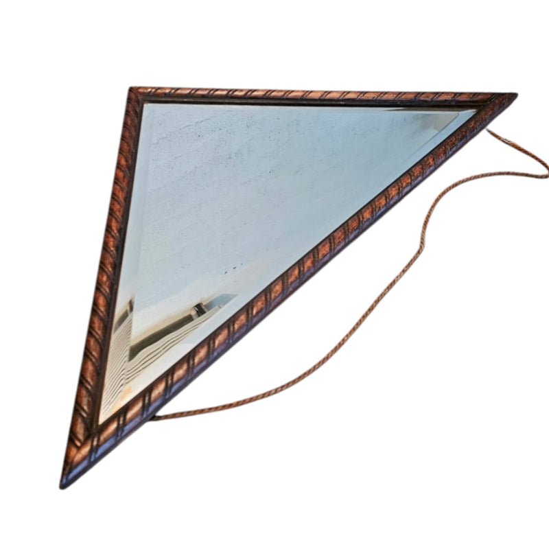 2 x oak wood triangle Mirror / facet cut edges
