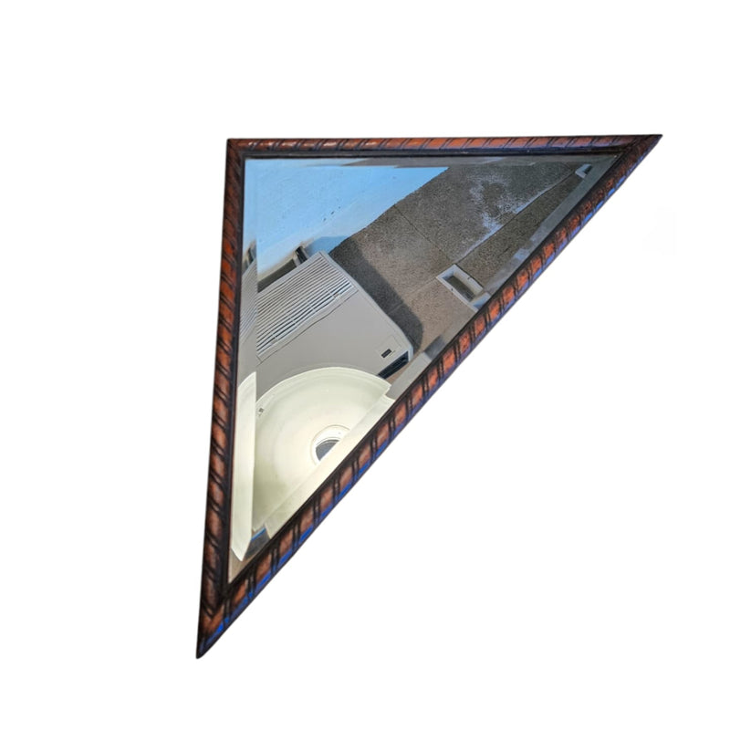 2 x oak wood triangle Mirror / facet cut edges
