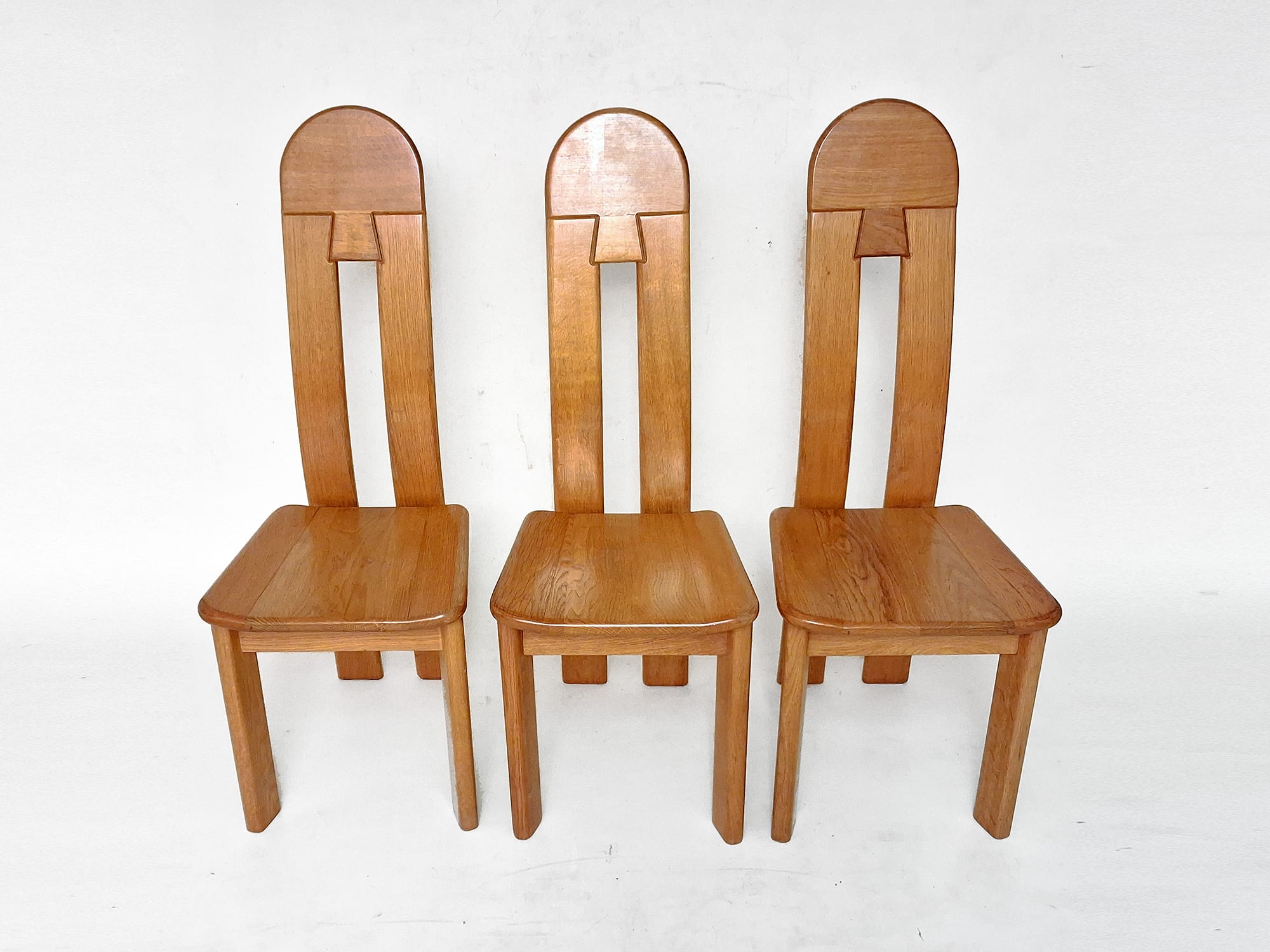 6 x De Puydt Rapsodie oak Brutalist dining chair from the 1970s.