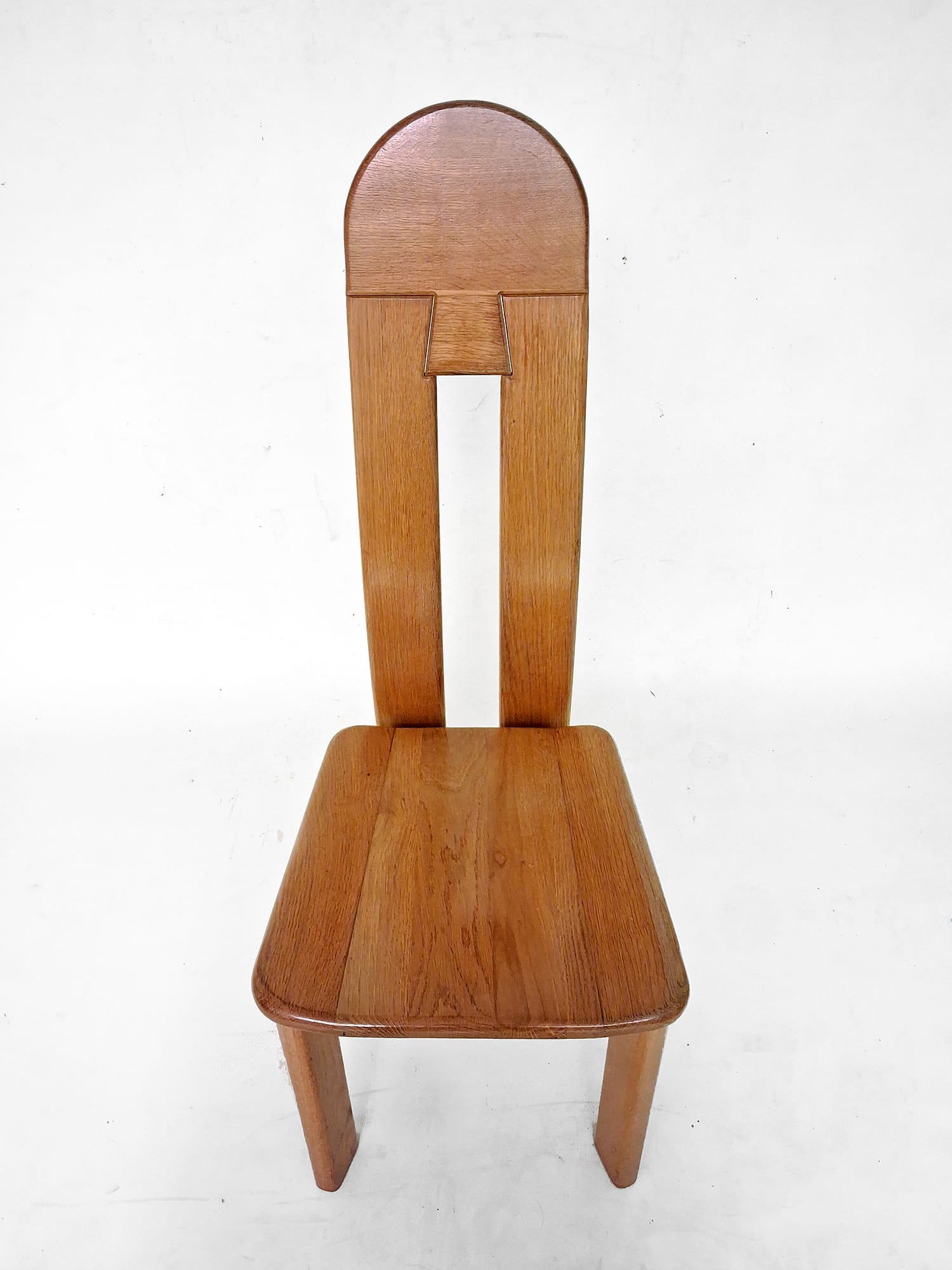 6 x De Puydt Rapsodie oak Brutalist dining chair from the 1970s.