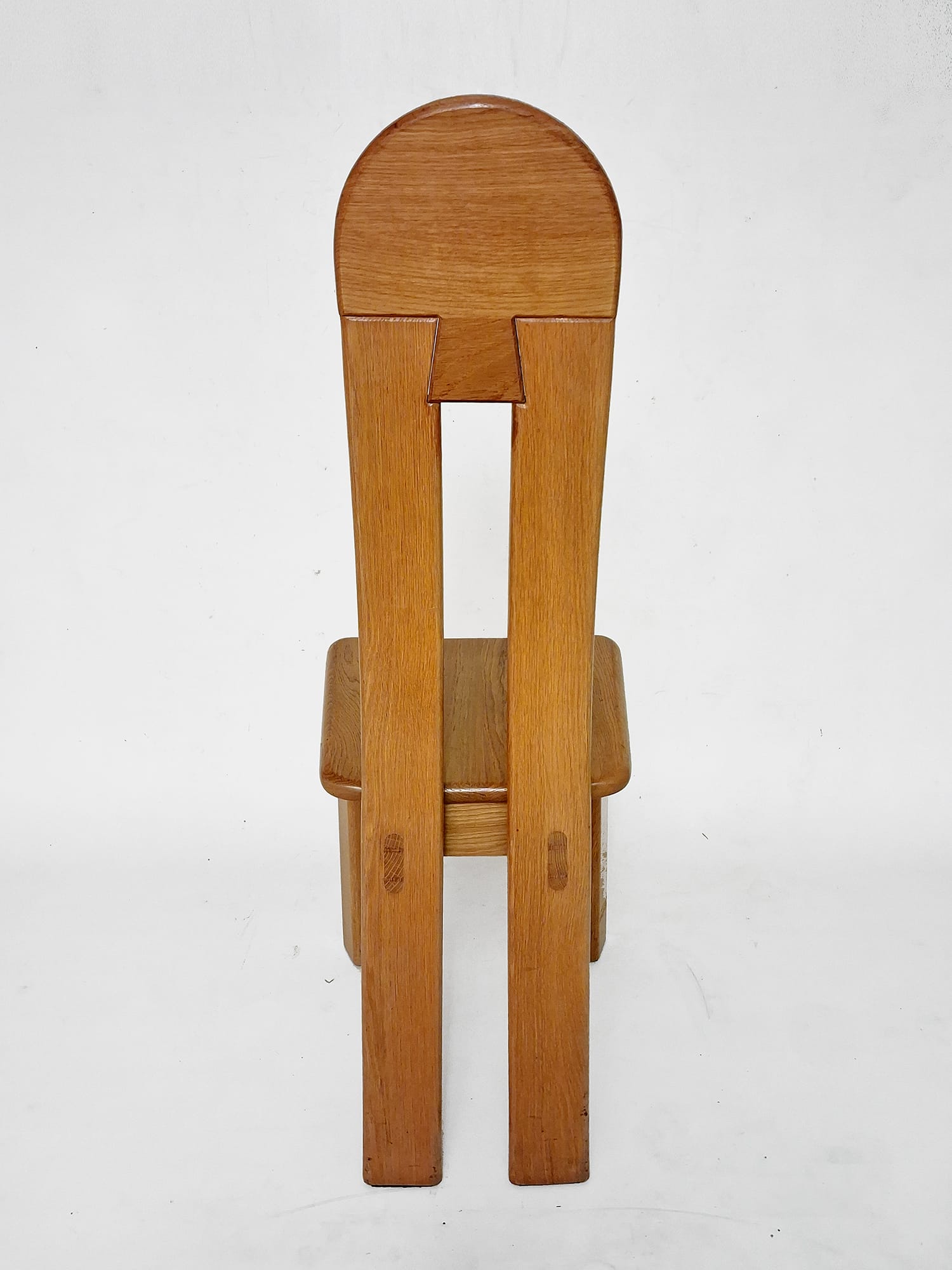 6 x De Puydt Rapsodie oak Brutalist dining chair from the 1970s.