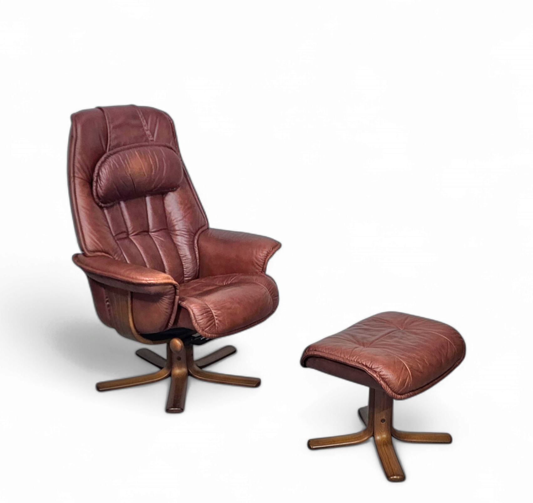 Relax / lounge chair / ottoman / Hjellegjerde Møbel / Sweden Recliner + footstool 1980s