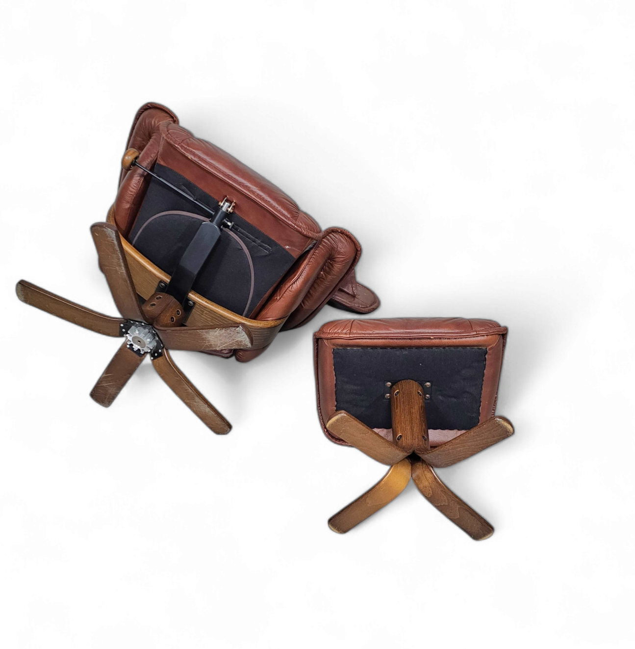 Relax / lounge chair / ottoman / Hjellegjerde Møbel / Sweden Recliner + footstool 1980s