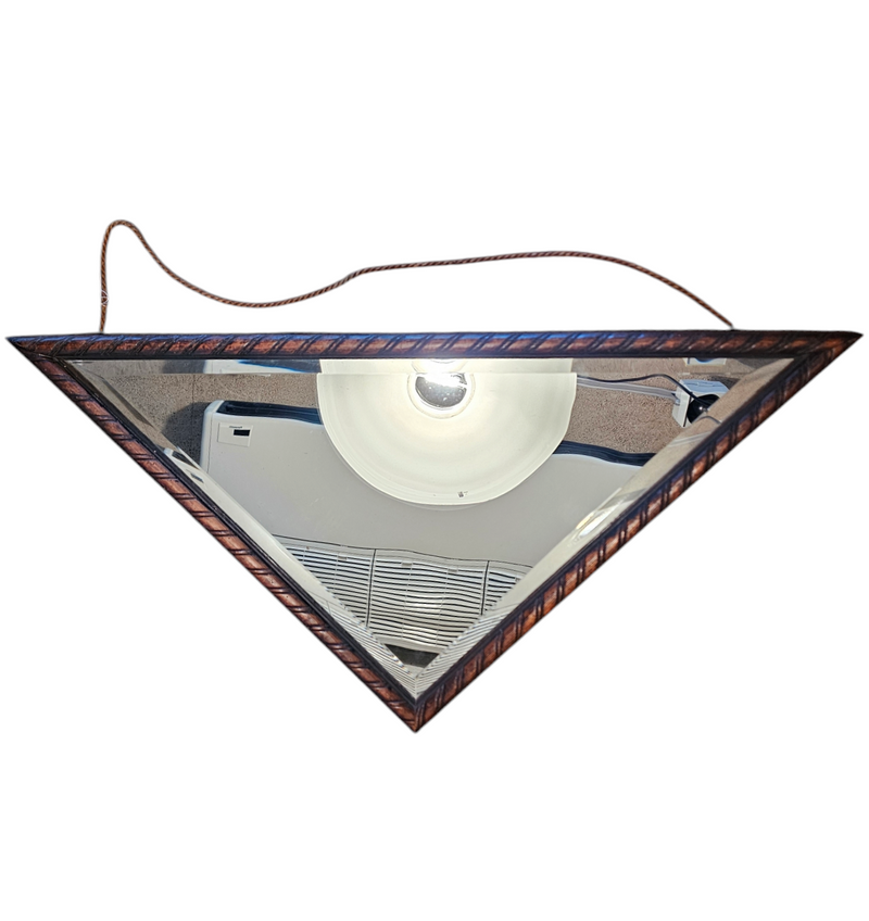 2 x oak wood triangle Mirror / facet cut edges