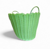 Gevlochten plastic rotan manden jaren 70 / Hoogte 43 cm