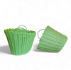 Gevlochten plastic rotan manden jaren 70 / Hoogte 43 cm