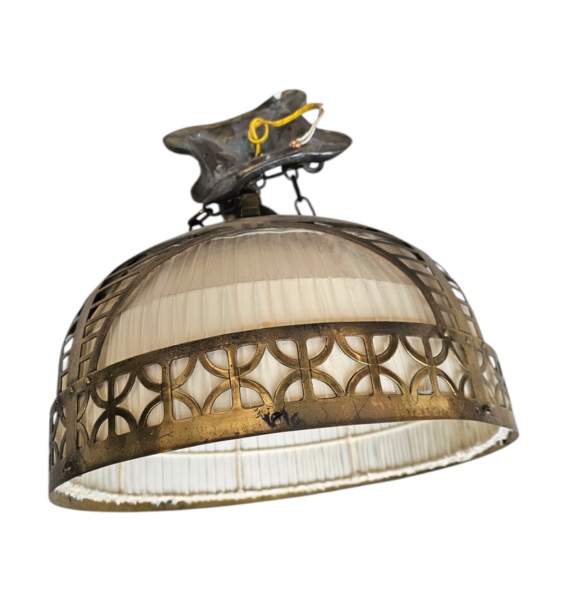 Amsterdamse School / hanging lamp / copper / linen / 1920s / Johanna van Eijbergen for g.dikkers & co