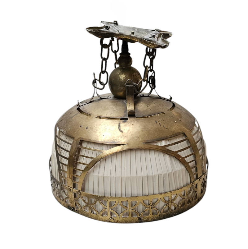 Amsterdamse School / hanging lamp / copper / linen / 1920s / Johanna van Eijbergen for g.dikkers & co
