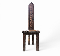 Brutalist primitive hall chair / hand-carved from solid wood and detailed with beautiful gouge woodwork