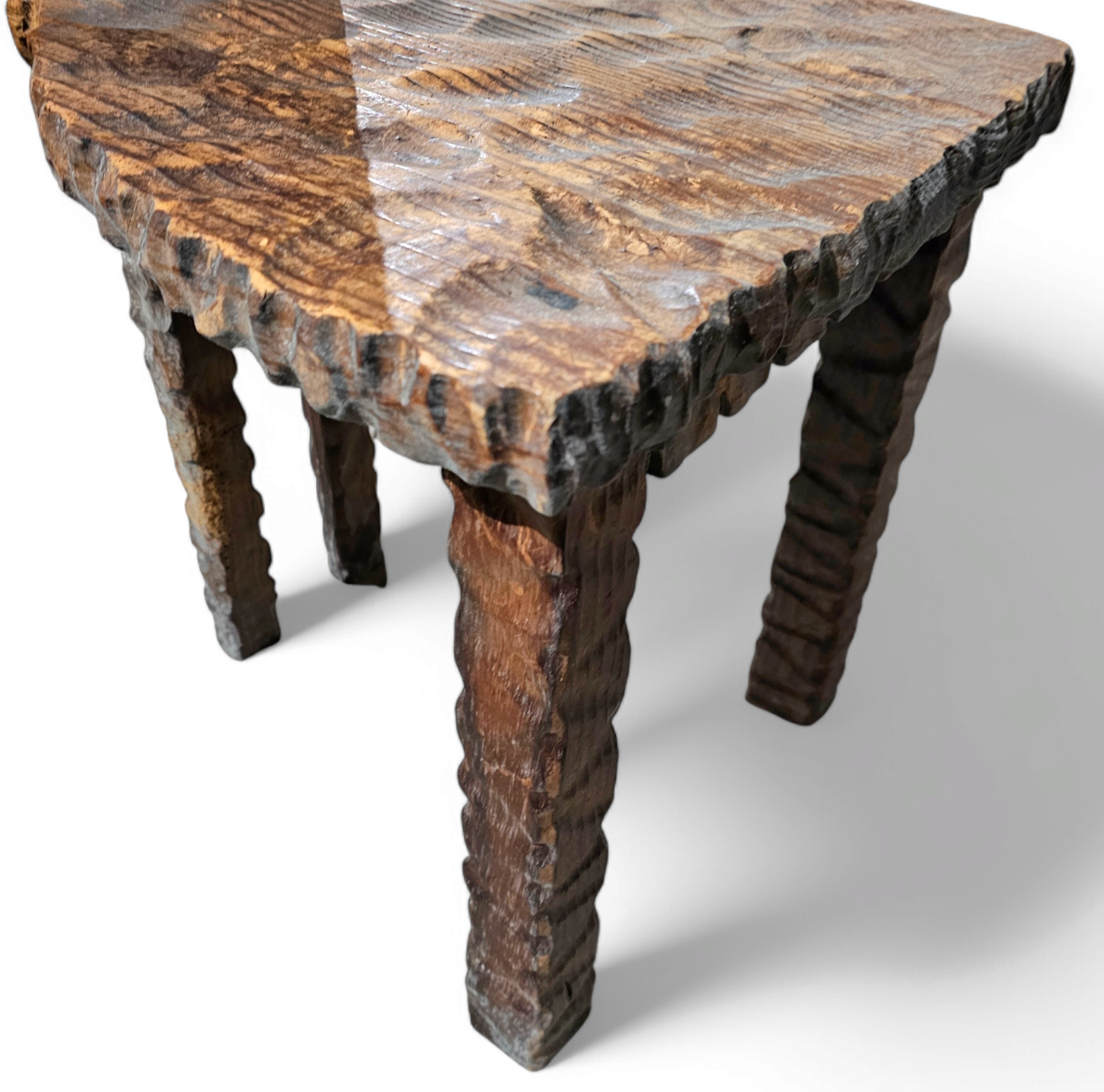 Brutalist primitive hall chair / hand-carved from solid wood and detailed with beautiful gouge woodwork