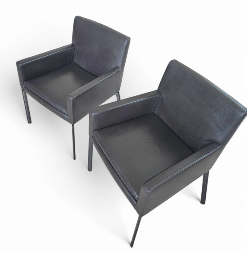 2 x Manet Minotti arm chairs 1990s /dark brown leather / chrome

Height 83