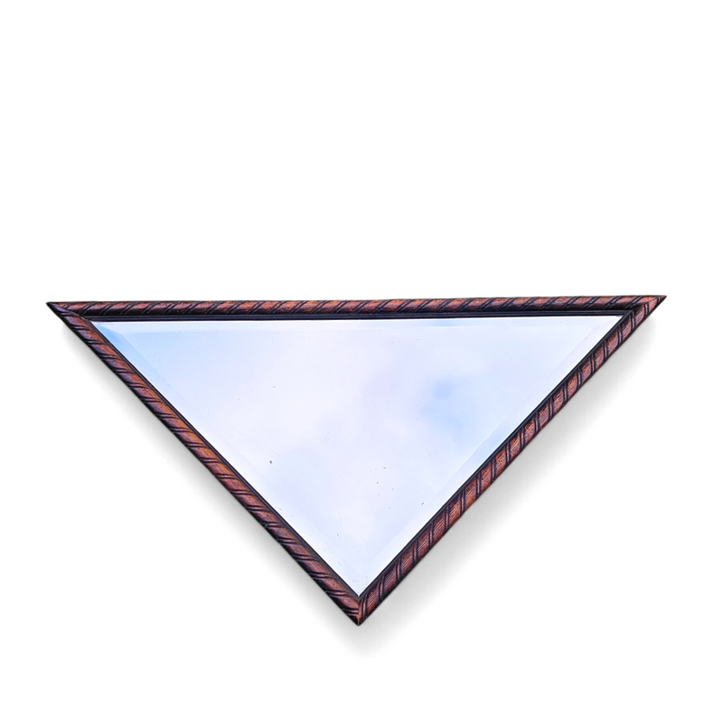 2 x oak wood triangle Mirror / facet cut edges