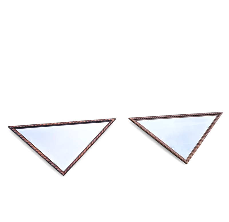 2 x oak wood triangle Mirror / facet cut edges