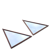 2 x oak wood triangle Mirror / facet cut edges
