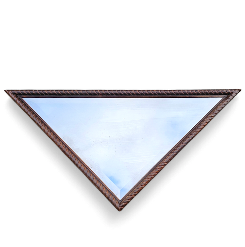 2 x oak wood triangle Mirror / facet cut edges