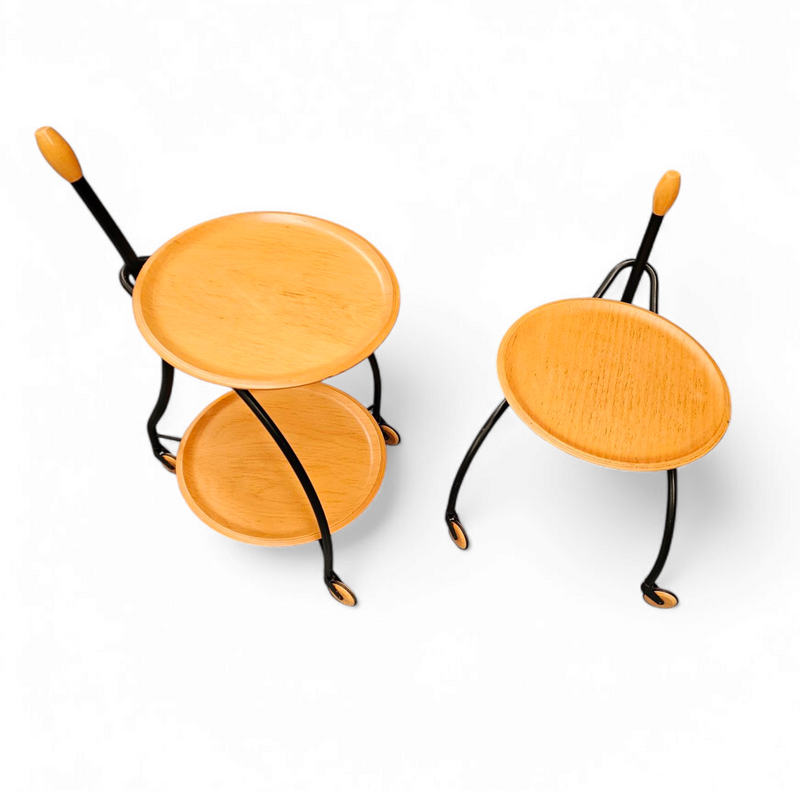 Matching set / 3-WHEEL DESIGN SERVING TROLLEYS / SIDE TABLES
IN STEEL & BEECH BY BONALDO
ITALY 1990S