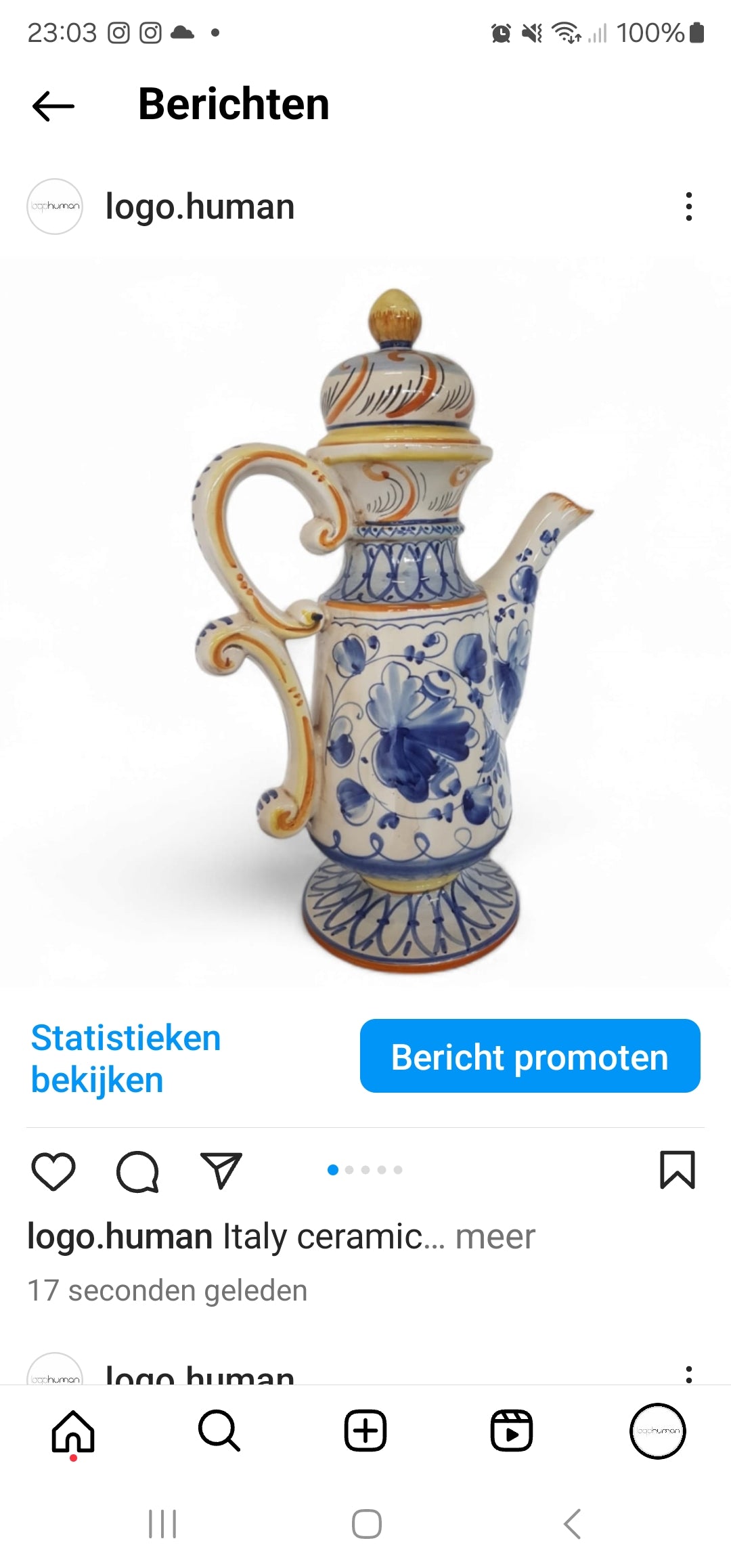 Made in Italy / ceramic teapot / Height 50 cm
