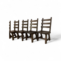 6 x Brutalist oak dining chairs / Belgium 1970s