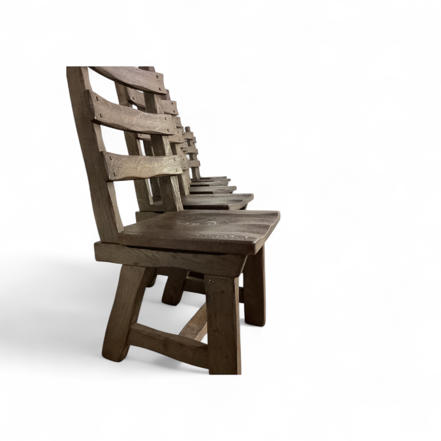 6 x Brutalist oak dining chairs / Belgium 1970s