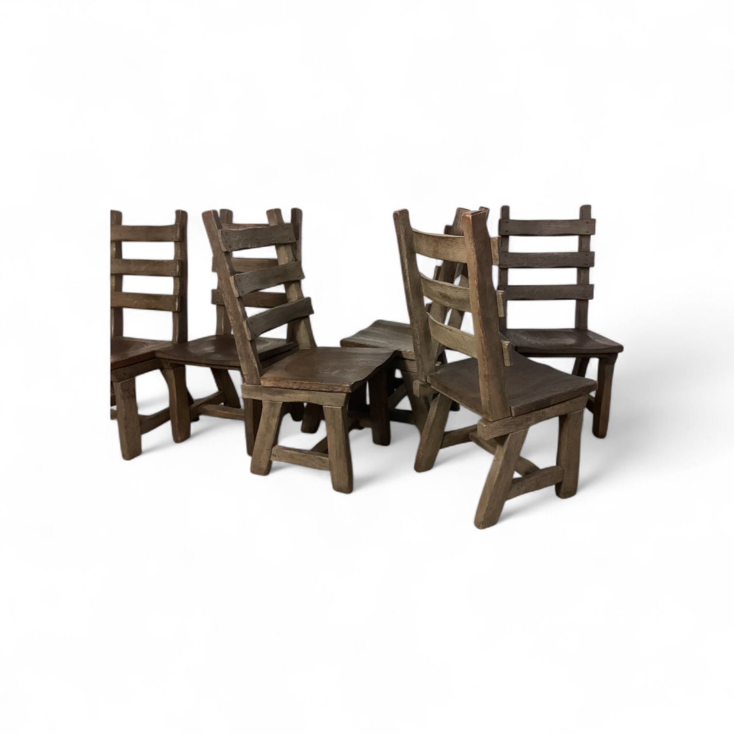 6 x Brutalist oak dining chairs / Belgium 1970s