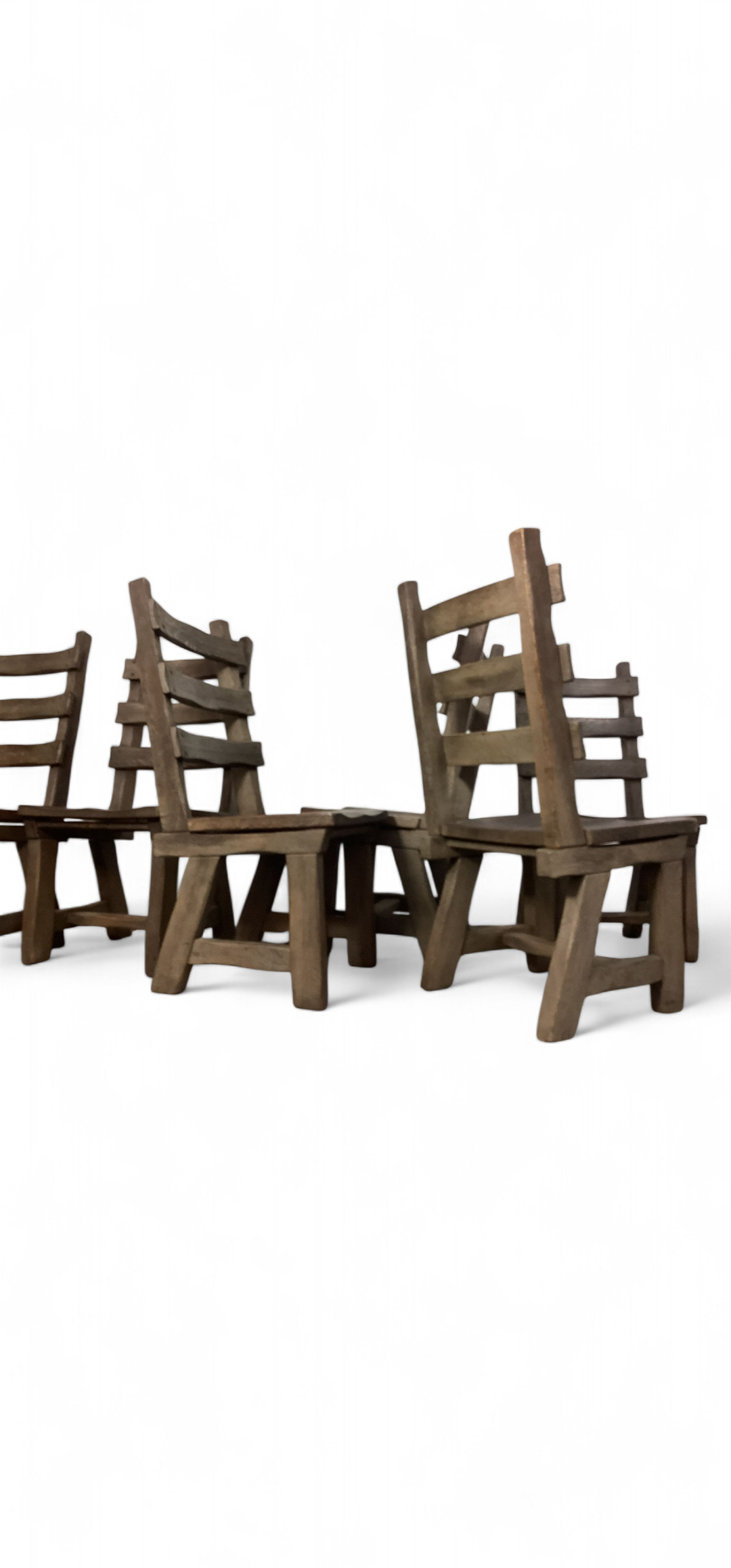 6 x Brutalist oak dining chairs / Belgium 1970s