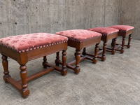 4 x Stool benche / Château Style Louis XIV French /Catalan Vintage Velvet Upholstery / 1950s