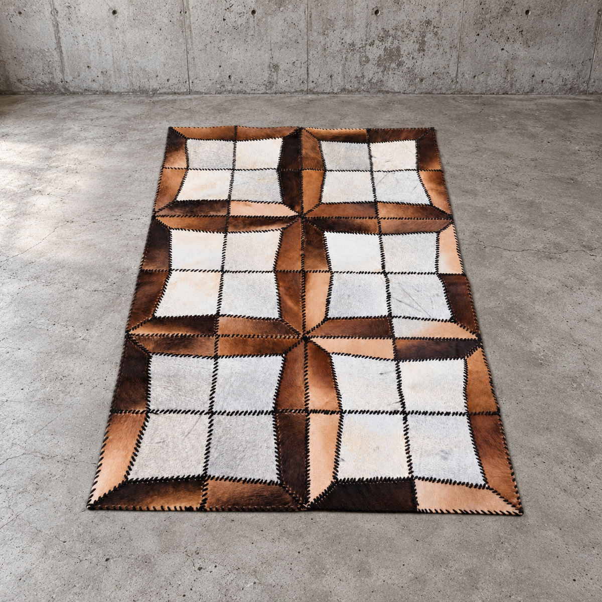 Lace-up cowhide patchwork rug / 1980s