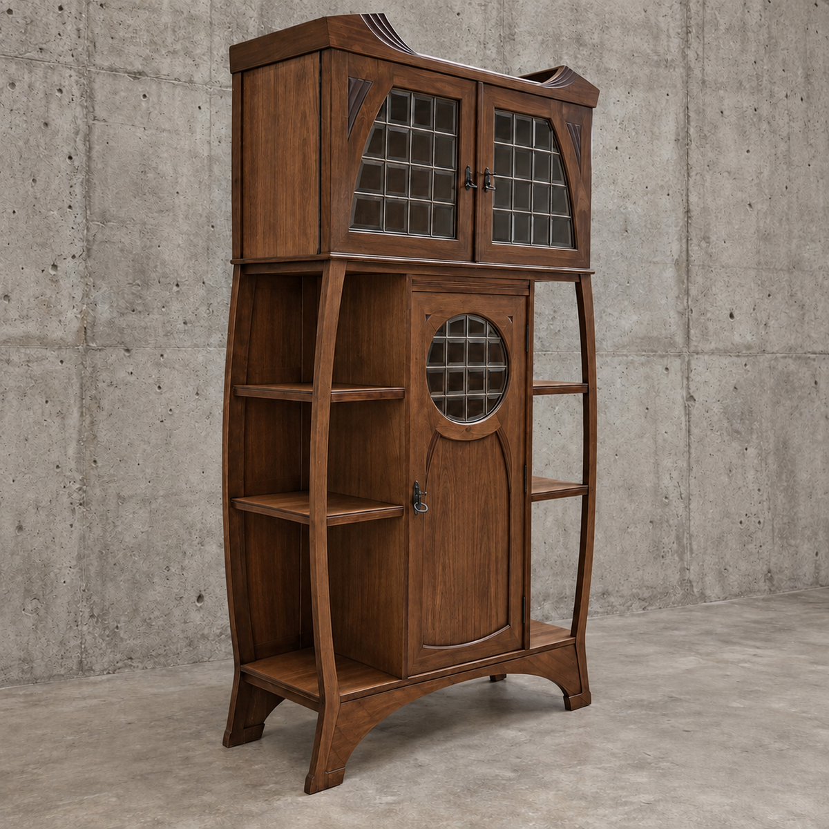 Eclectic design / Art Nouveau / Jugendstil / Oak sideboard / 1960s / Height 190 cm