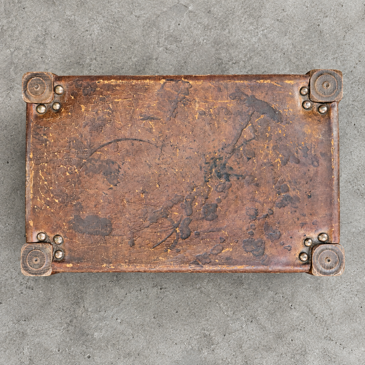 2 x Spanish footstool / wood leather / medieval-style / 1920s /