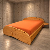 Solid pine wood double bed / 1980s