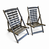 2 x  weighty solid foldable wooden colonial deckchair / deck chair / 1960s