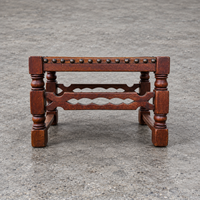 2 x Spanish footstool / wood leather / medieval-style / 1920s /