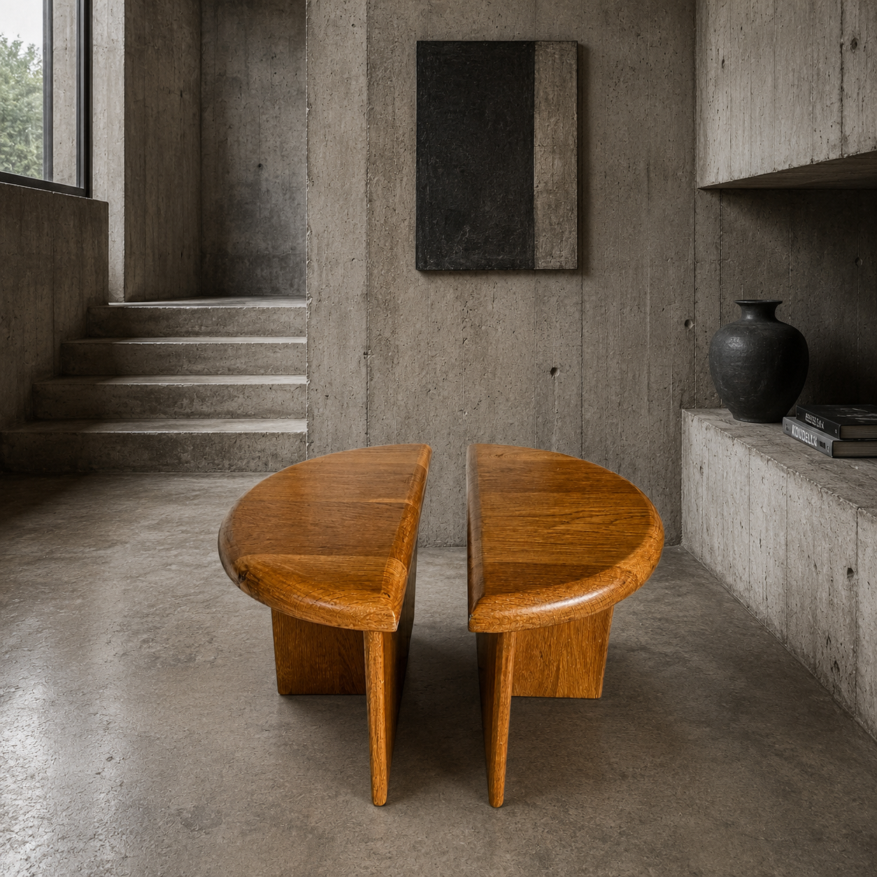 Solid oak matching side / coffee tables / 1970s