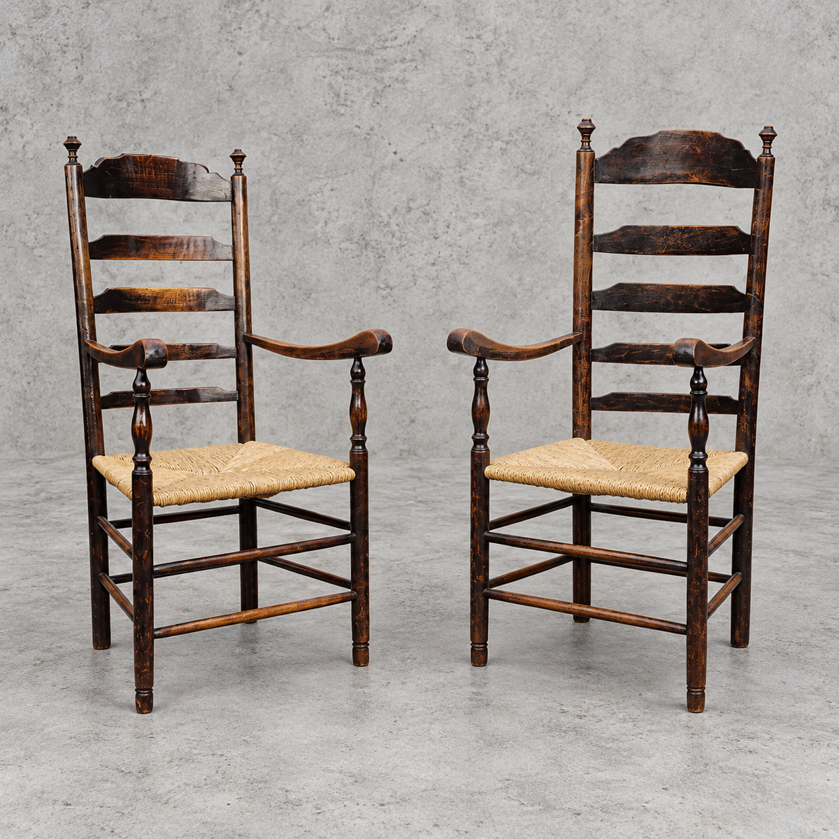 Early 20 th Century Handcrafted and Carved highback / Ladder Back Chairs /