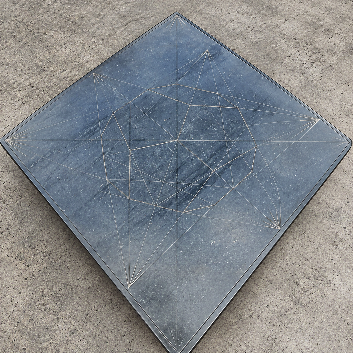 Weighty coffee table / solid iron frame / stone slate table tops / made on commission by architect Alex Vervoordt / Belgium 1990s /