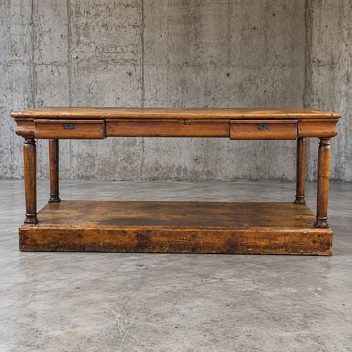 Antique French draper's table / 2 x drawers / Pinewood / 1900s