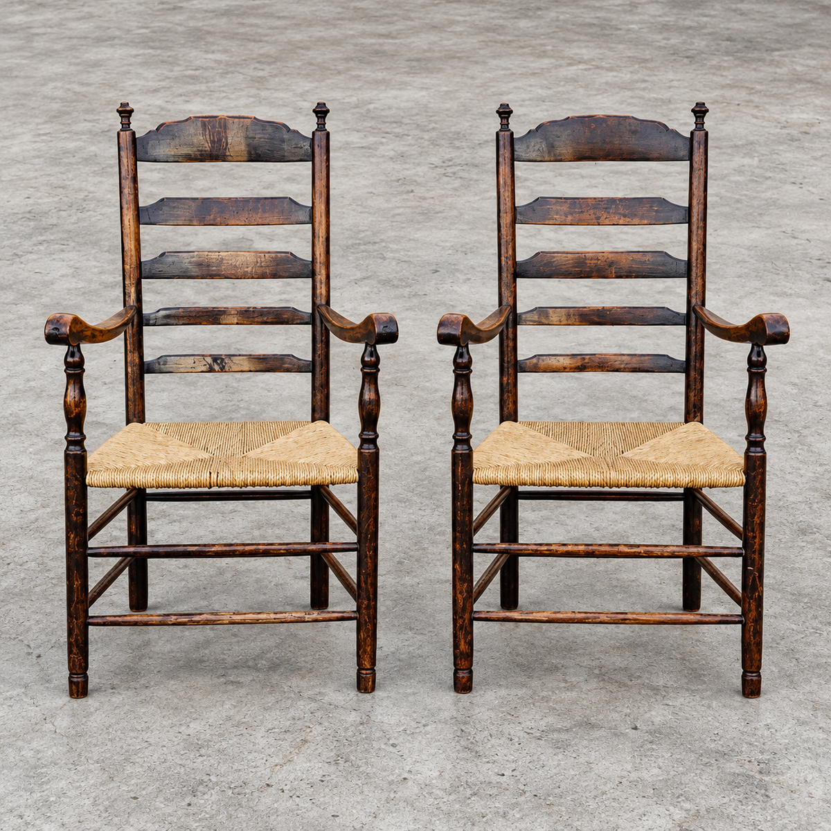 Early 20 th Century Handcrafted and Carved highback / Ladder Back Chairs /