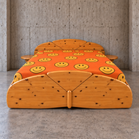 Solid pine wood double bed / 1980s