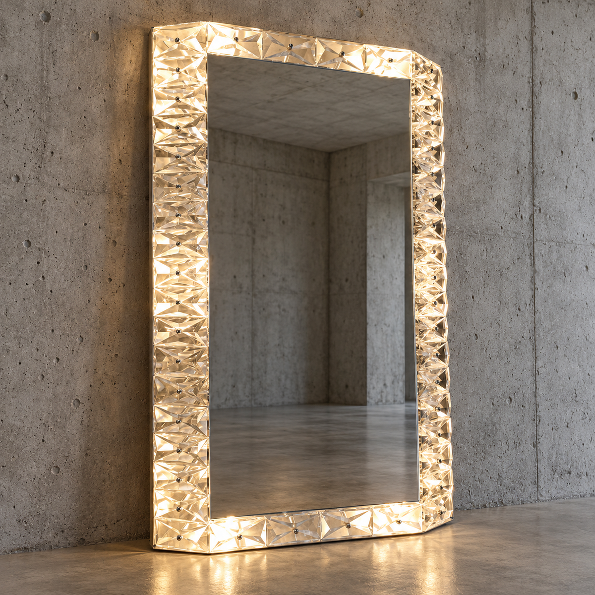 Mirror with cristal glass decorated frame / 1960s / back light / height 95 cm