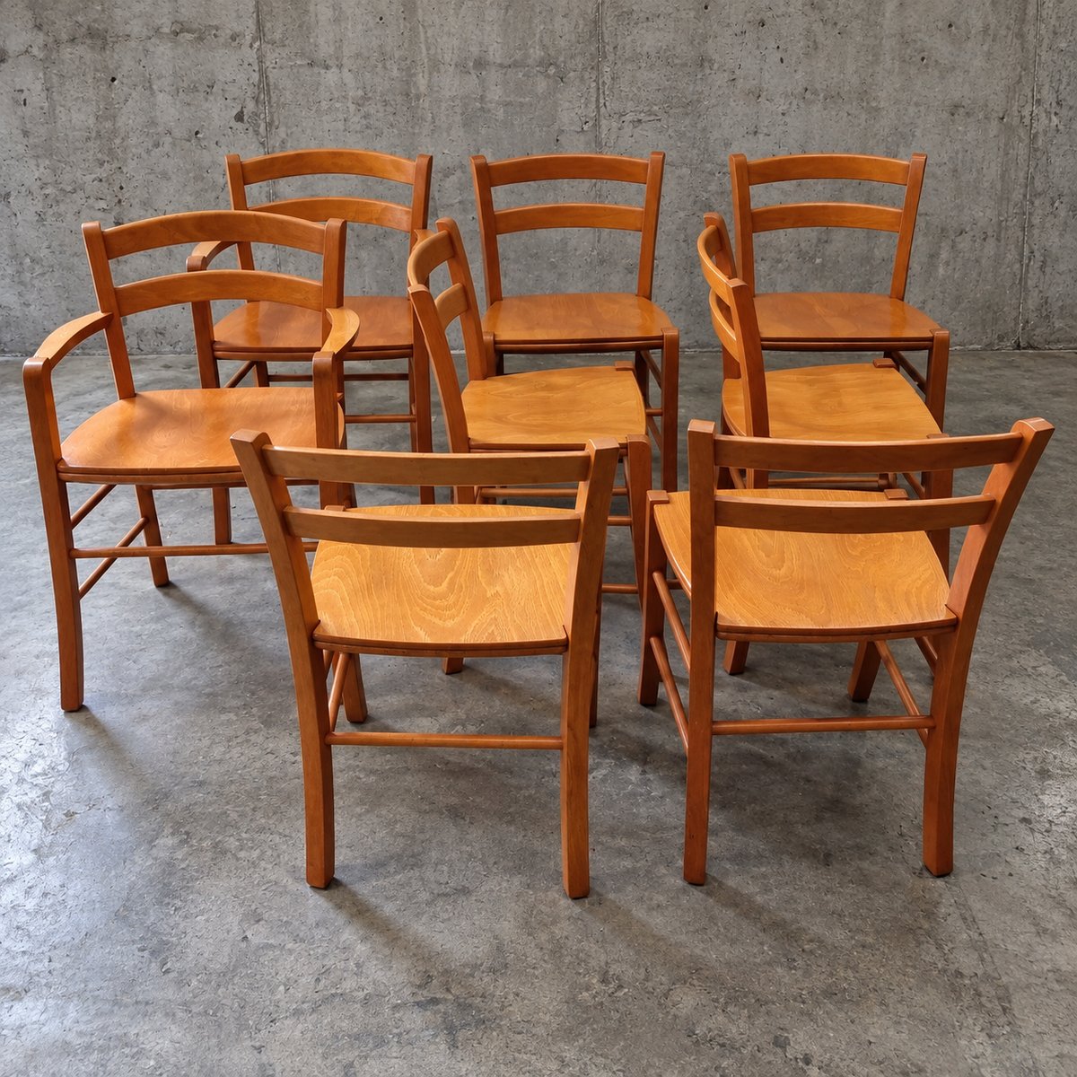 Set of 8 Italian Beech Wood chairs / Model Marocca by Vico Magistretti for De Padova / 1987