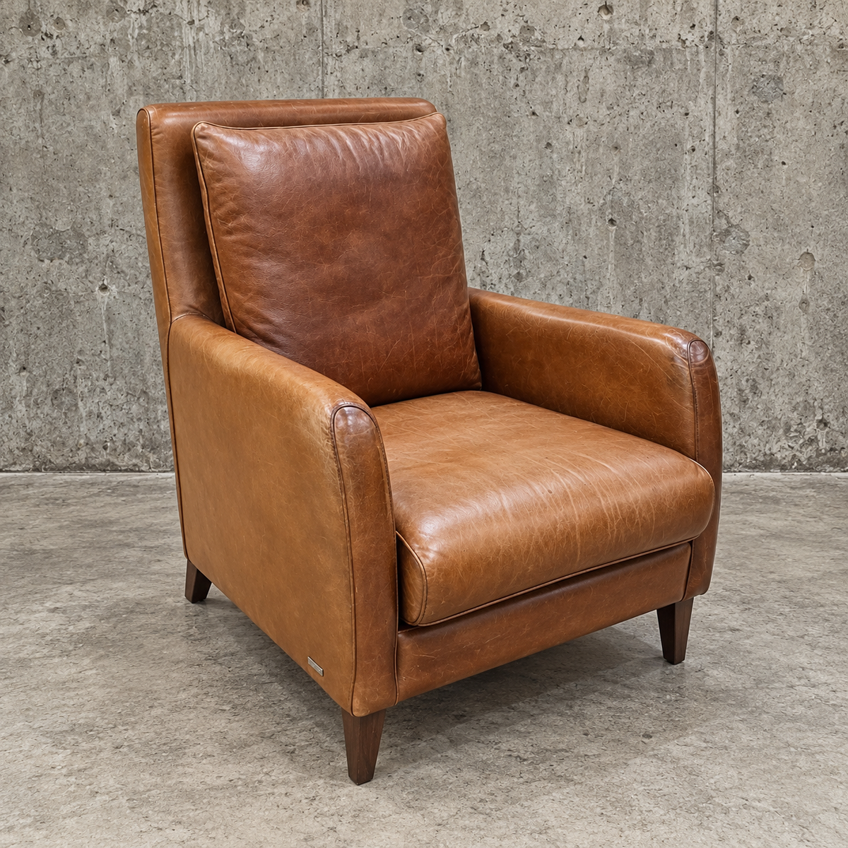 Cognac brown leather club chair / Atelier Matteo Italy / marked / 1970s /