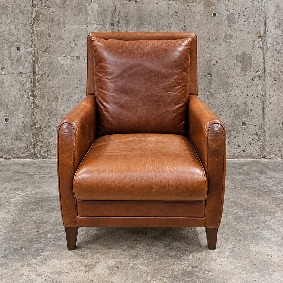 Cognac brown leather club chair / Atelier Matteo Italy / marked / 1970s /