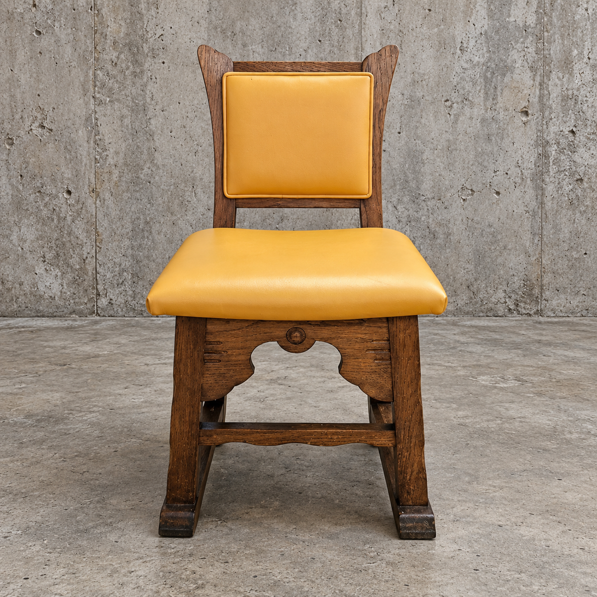4 x oak brutalist dining chairs / side chairs / leather / 1960s