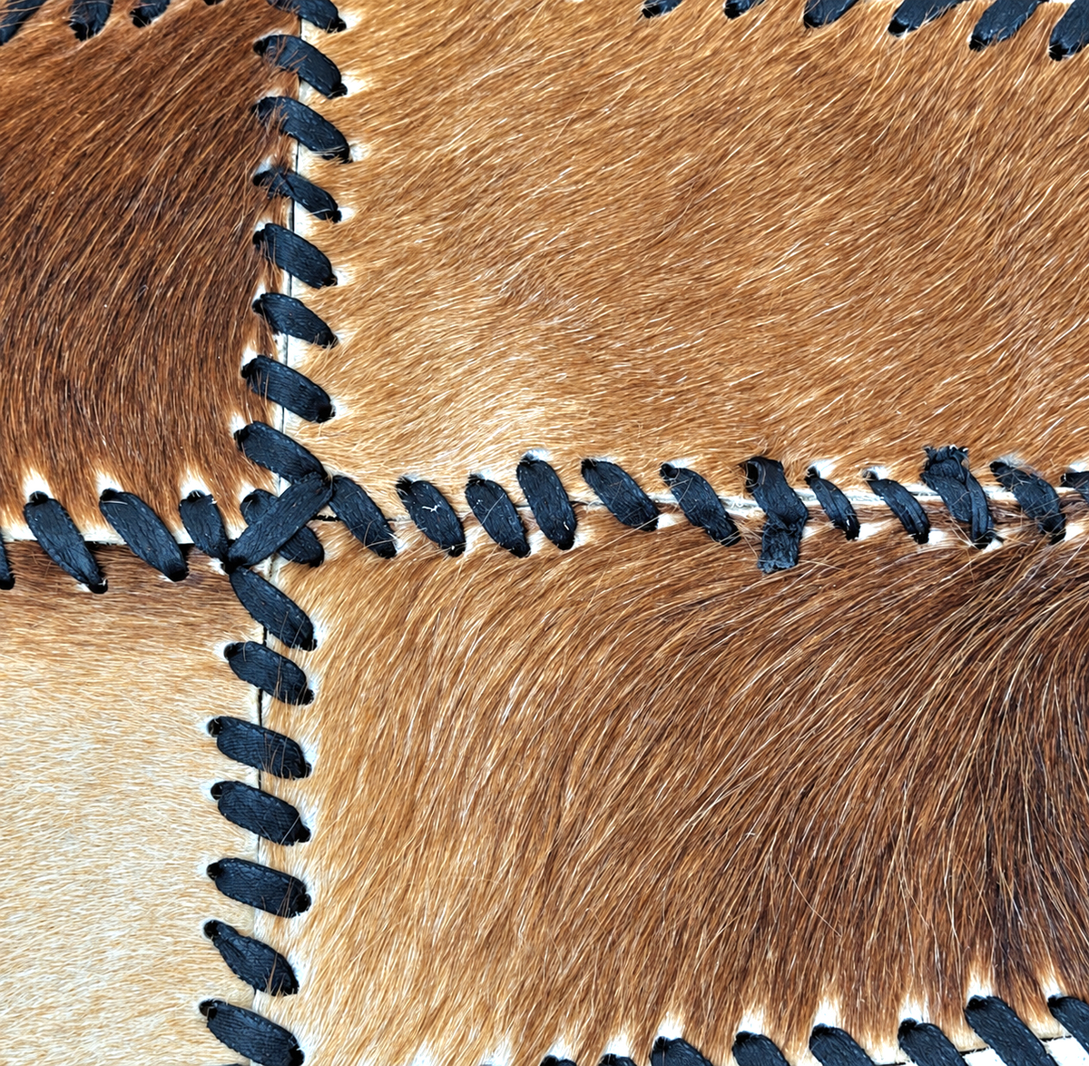 Lace-up cowhide patchwork rug / 1980s