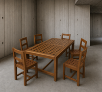 6 × chairs / dining table in oak / Table openwork top / 2 inlaid glass panels / open woven leather seats / Original set l in very good condition / France 1950s