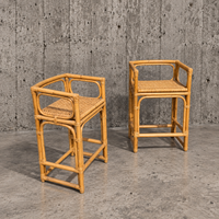 2 x rattan / bamboo stool / wicker seat / 1970s
