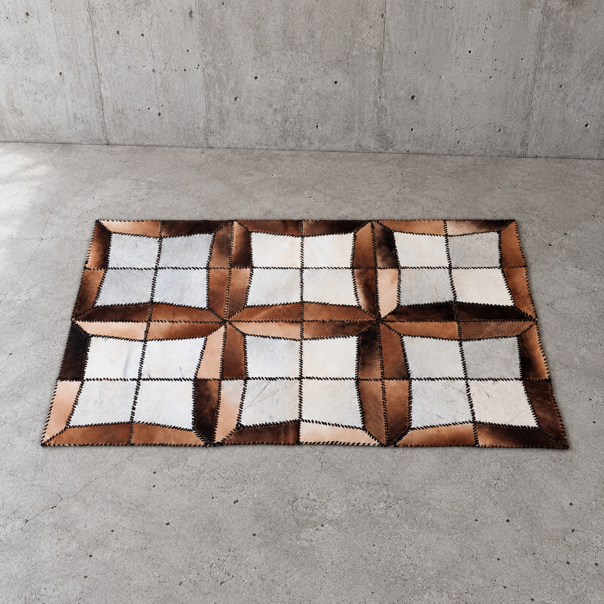 Lace-up cowhide patchwork rug / 1980s