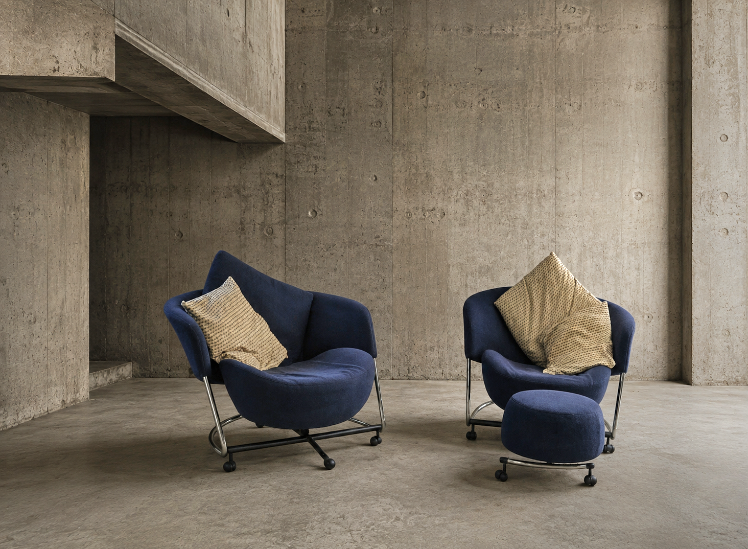 2 x Cassina Girotonda lounge chair / 1 x hocker / Francesco Binfaré for Cassina / 1990s