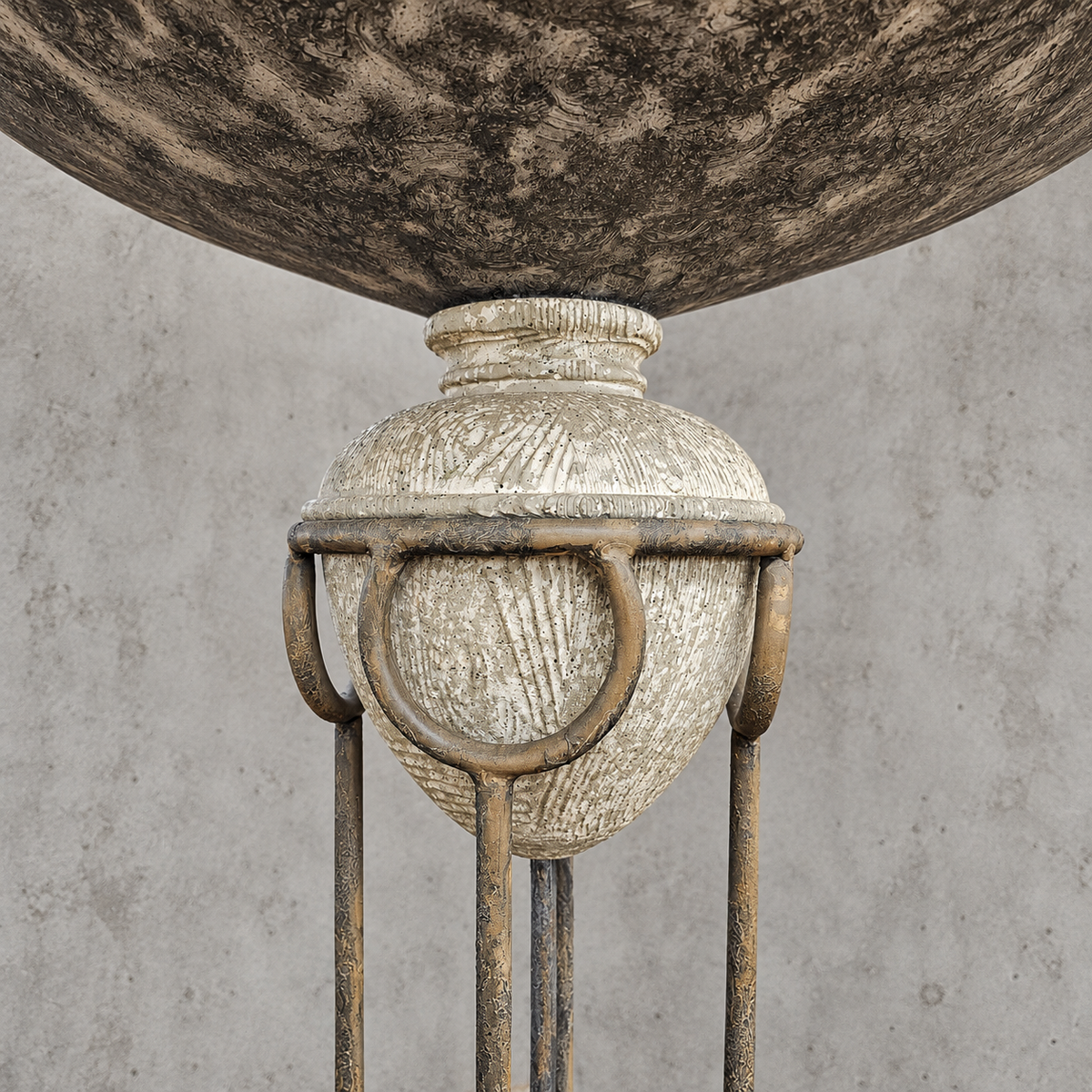 Neo classic forged floorlamp / metal shade/ stone base / 1970s